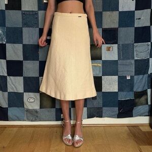 Chic Beige wool vintage Midi Skirt